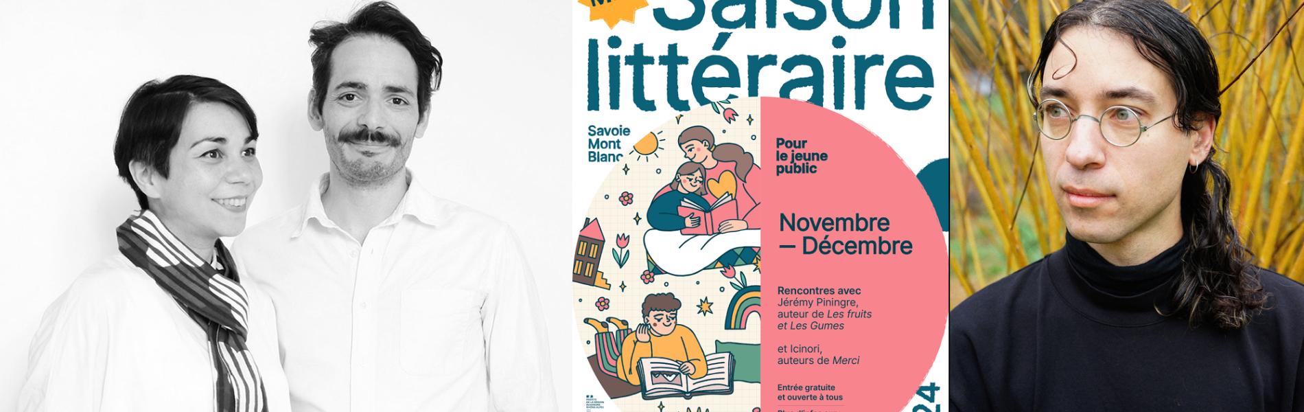 portrait des invités et affiche de la Mini Saison littéraire de la Fondation Facim