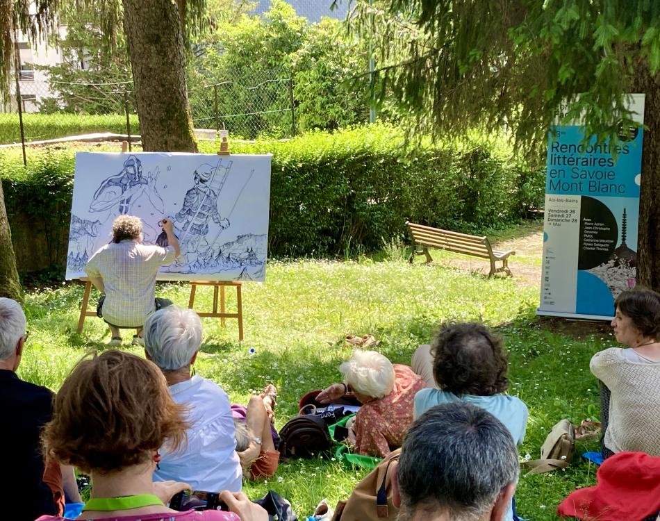 Dessin en direct de PMGL, Rencontres littéraires 2023, Aix-les-Bains