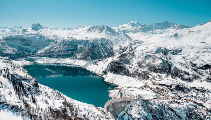 Vue aérienne hiver - Lac du Chevril