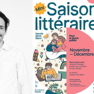 portrait des invités et affiche de la Mini Saison littéraire de la Fondation Facim